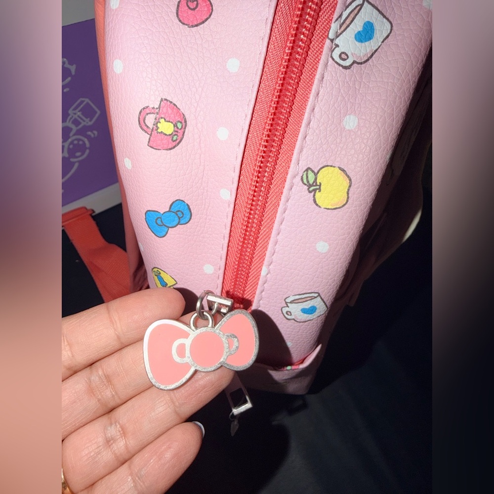 🎀NWT Sanrio Hello Kitty Pink Polka Dot/coffee print Backpack and Coin Purse - Picture 5 of 5
